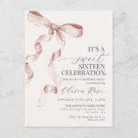 Beige Bow Sweet sixteen Födelsedagsfest inbjudan