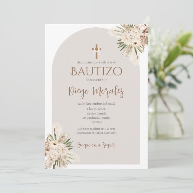 Beige Boy Baptism-inbjudan Inbjudningar (Stående Fram)