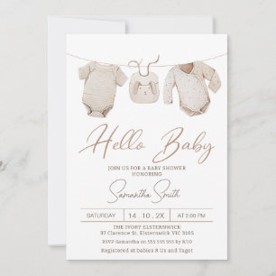Beige Boys Barnkläder Baby Shower Inbjudningar