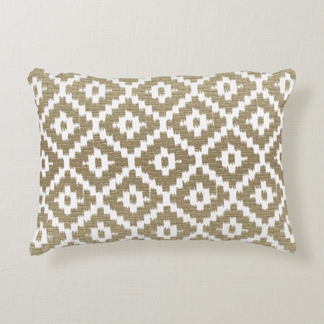 Beige Brick Aztec Tribal Print Ikat Diamond Parrin Prydnadskudde (Framsidan)