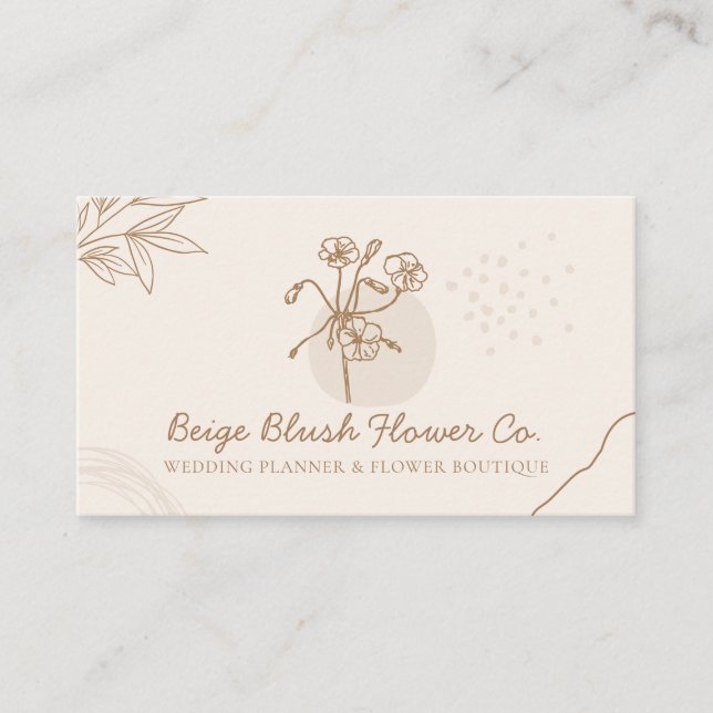 Beige  Bröllop Calligraphy Chic Classy Flower Visitkort (Framsida)