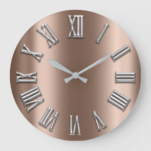 Beige Bronze Grått Metall Grått Silver Roman Numbe Stor Klocka