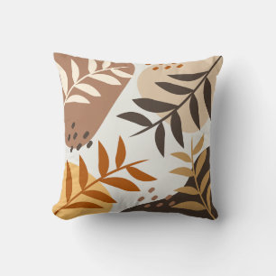 Beige Brown Abstrakt Löv Kudde
