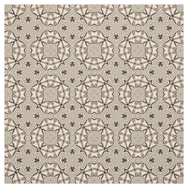 Beige Brown Black White Aztec Mosaic Mönster Tyg (Provkarta)