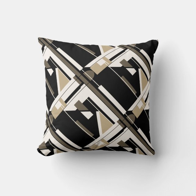 Beige Brown Black White Diagonal Geometric Design Kudde (Framsida)