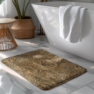 Beige & Brown Blommigt Paisley Mönster Badrumsmatta