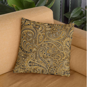 Beige & Brown Blommigt Paisley Mönster Kudde