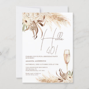 Beige Brown Boho Blommigt Glass Hej 40 födelsedaga Inbjudningar