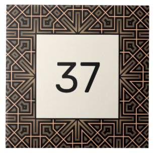 Beige & Brown Chic Finare Deco House Number Plaque Kakelplatta