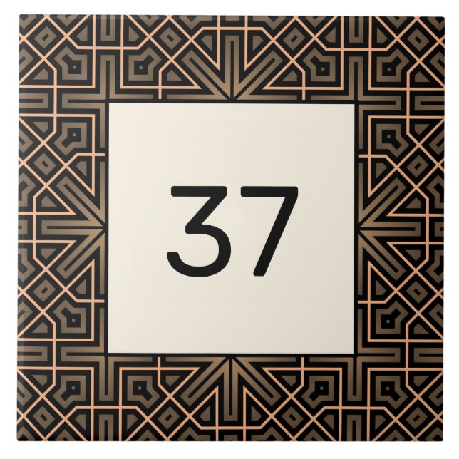 Beige & Brown Chic Finare Deco House Number Plaque Kakelplatta (Framsidan)