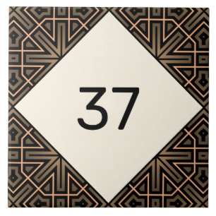 Beige & Brown Chic Finare Deco House Number Plaque Kakelplatta