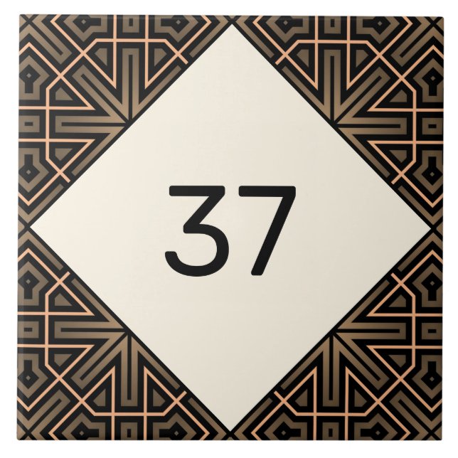 Beige & Brown Chic Finare Deco House Number Plaque Kakelplatta (Framsidan)