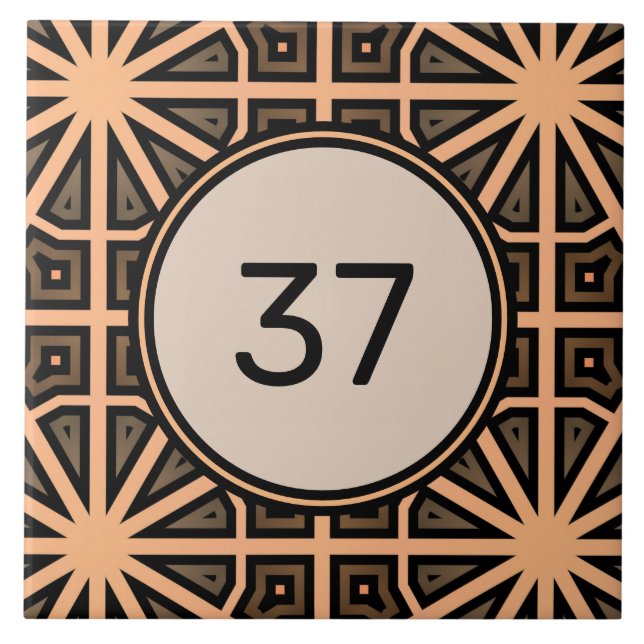 Beige & Brown Chic Finare Deco House Number Plaque Kakelplatta (Framsidan)