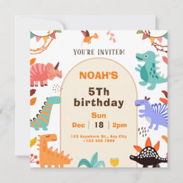 Beige Brown Cute Dinosaur Birthday-inbjudan Inbjudningar