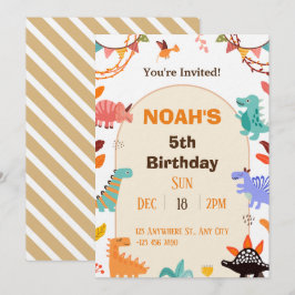 Beige Brown Cute Dinosaur Birthday-inbjudan Inbjudningar