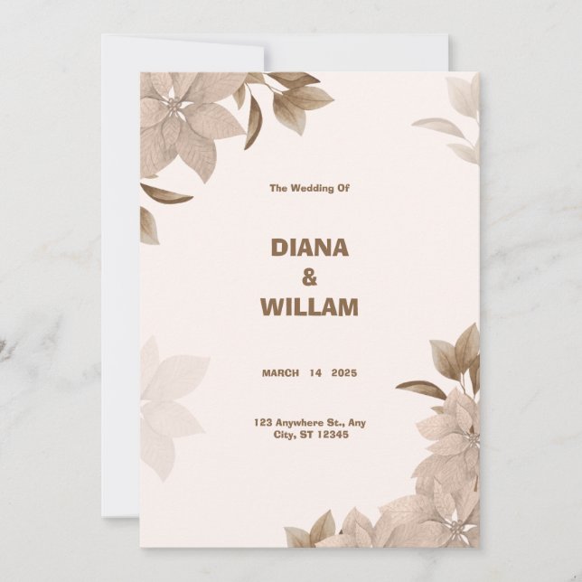 Beige Brown Elegant Aesthetic Wedding bjudande Inbjudningar (Framsida)