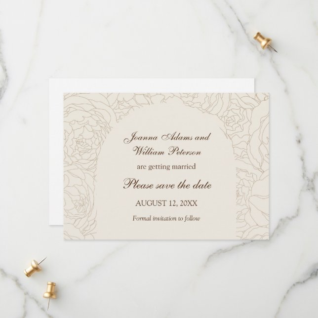 Beige Brown elegant bröllop sparar datumet Spara Datumet (Fram/Back In Situ)