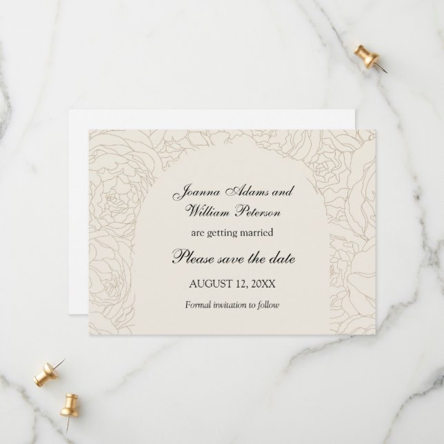 Beige Brown elegant bröllop sparar datumet Spara Datumet (Fram/Back In Situ)