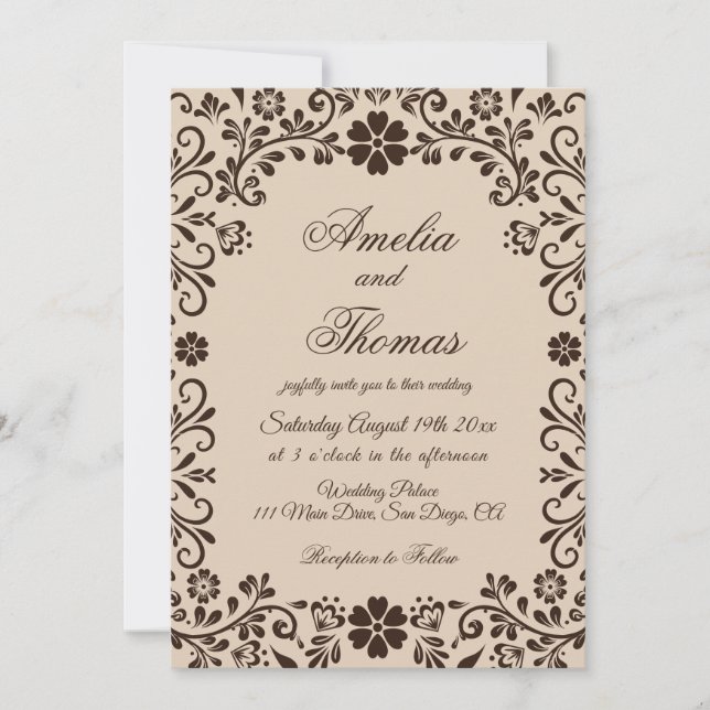 Beige Brown Elegant Garden Wedding  Invitation Inbjudningar (Framsida)