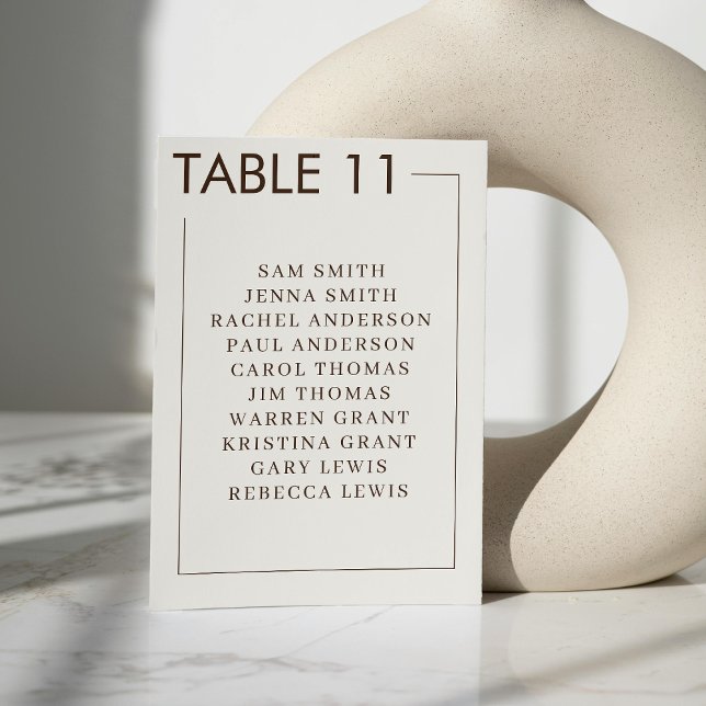 Beige Brown Gräns Simple Bröllop Bordsnummer (Beige Brown Border Simple Wedding Table Number)