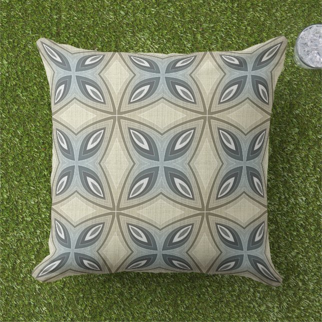 Beige Brown Grått Blue Hip Orient Bali Art Motif Kudde (Gräs)