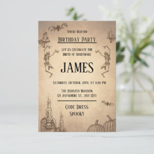 Beige Brown Illustration Halloween Birthday Inbjudningar