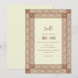Beige Brown Islamic Geometric Two Gräns Bröllop Inbjudningar