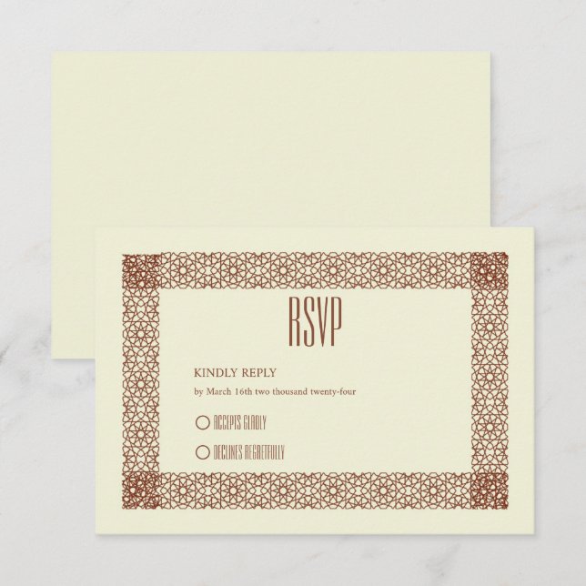 Beige Brown Islamic Geometric Two Gräns Bröllop OSA Kort (Fram/baksida)