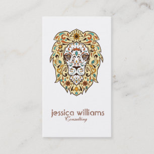 Beige & Brown Lejon Head Sugar Skull Visitkort