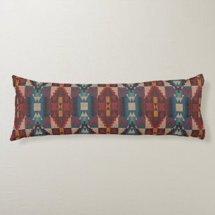 Beige Brown Maroon Red Mörk Teal Blue Tribal Art Kroppskudde