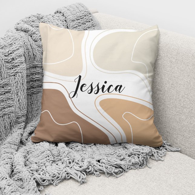 Beige Brown Modern Abstrakt Boho Mönster Namn Kudde (Skapare uppladdad)