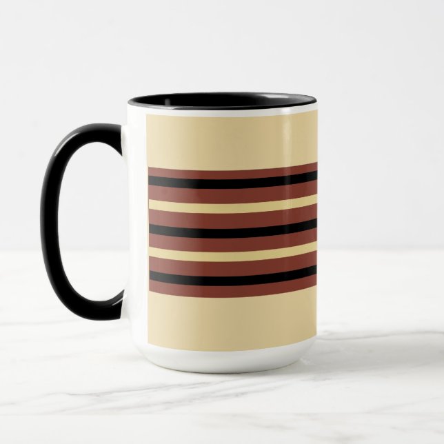 Beige, Brown och Black Stripe Coffee Mugg Kopp (Vänster)