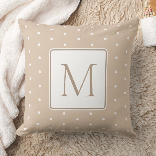 Beige Brown och White Polka Dot Monogram Kudde (Filt)