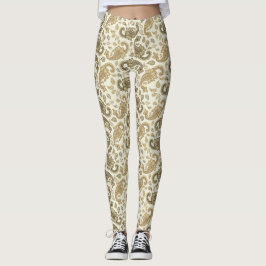 Beige-Brown Paisley Mönster Leggings