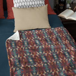 Beige Brown Red Teal Blue Terracotta Tribal Art Fleecefilt