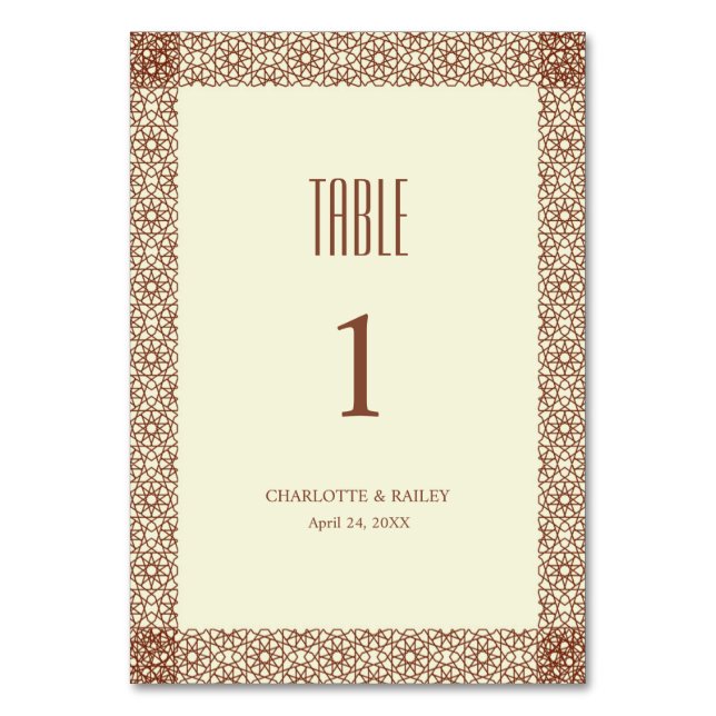 Beige Brown Rustic Islamic Geometric Single Gräns Bordsnummer (Framsidan)