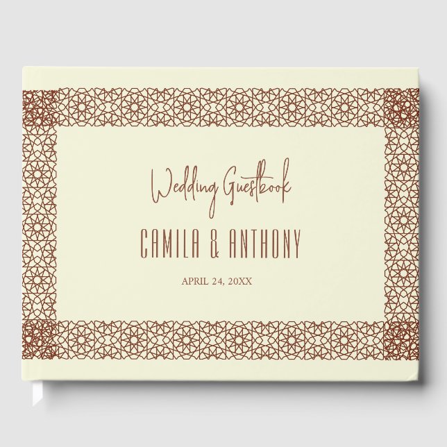 Beige Brown Rustic Islamic Geometric Single Gräns Gästböcker (Framsida)