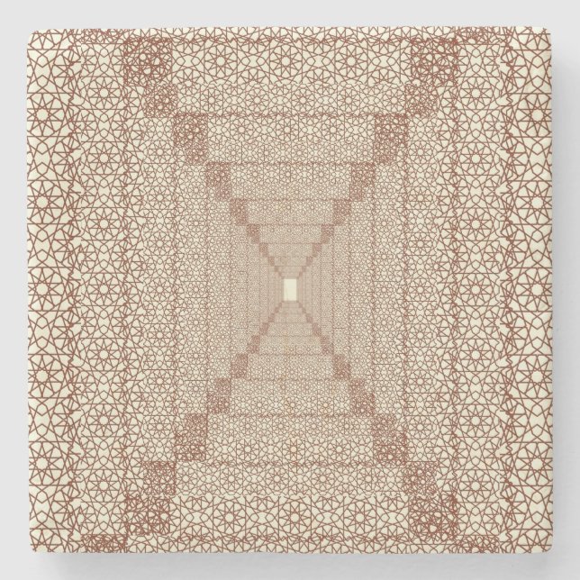 Beige Brown Rustic Islamic Geometric Single Gräns Stenunderlägg (Framsidan)