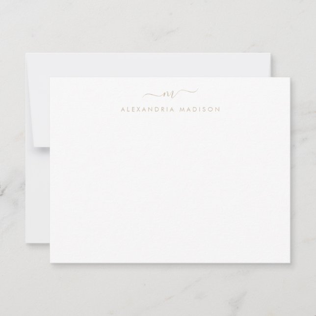 Beige Brown Script Monogram Chic Swash Stationery Anteckningskort (Framsida)