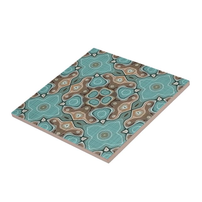 Beige Brown Seafoam Teal Grönt Ethnic Tribe Art Kakelplatta (Sidan)