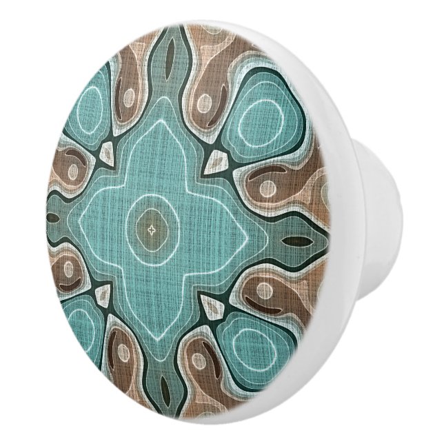 Beige Brown Seafoam Teal Grönt Ethnic Tribe Art Knopp (Höger)