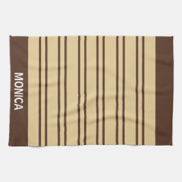  Beige &Brown Stripes Pattern monogram Name Kökshandduk