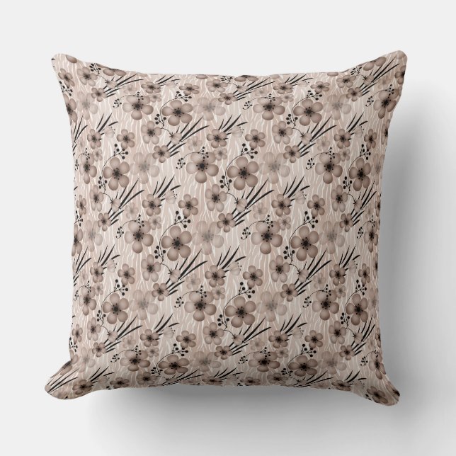 Beige brun blomma mönster på tigerbakgrunden kudde (Framsida)