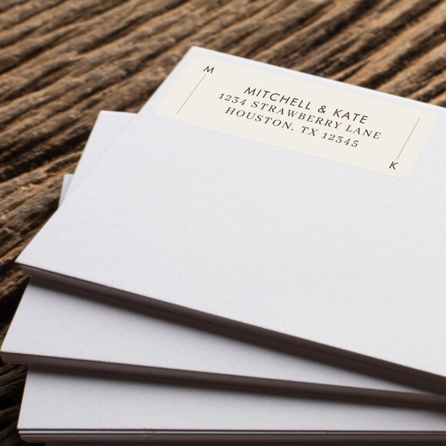 Beige Brun Enkel Linje Monogram Bröllop Returadress Etikett (Beige Brown Simple Line Monogram Wedding Label)