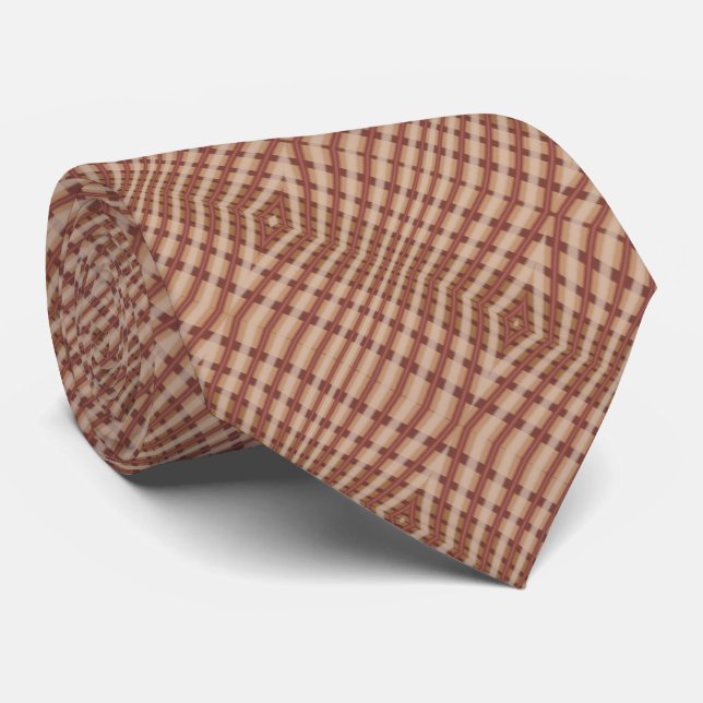 Beige Brun Karmosinröd Rutig Korsmönster Slips (Rullad)