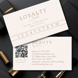 Beige & Brun Minimalistisk Elegant Salong QR-kod Visitkort