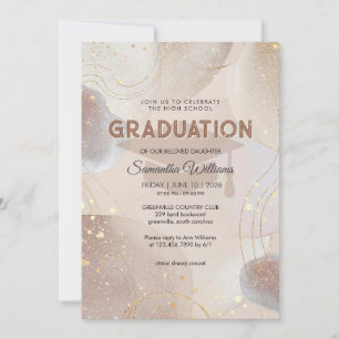Beige Brun och Rosa Guld Glitter Examen Inbjudningar