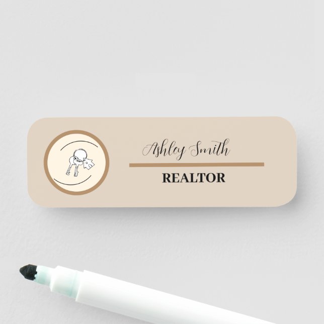 Beige brun personlig minimalist namnbricka (På plats)