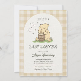 Beige Brun Rutig Teddybjörn Bebis Shower Inbjudningar