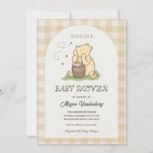 Beige Brun Rutig Teddybjörn Bebis Shower Inbjudningar